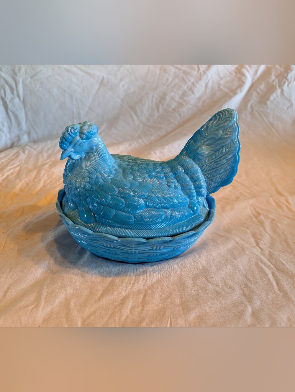 Westmoreland Blue milk glass Hen on Nest Covered Dish